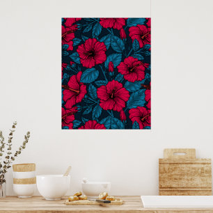 Affiche Fleurs d'hibiscus rouges