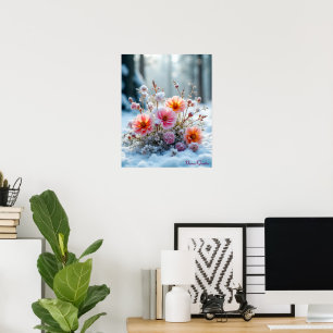 Affiche Fleurs d'hiver dans la neige – Sérénité florale do