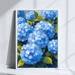 Affiche Fleurs d'Hortensia Bleu Aquarelle Floral