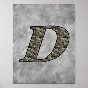Affiche Fleurs d'hydrangea à initiale de monogramme D