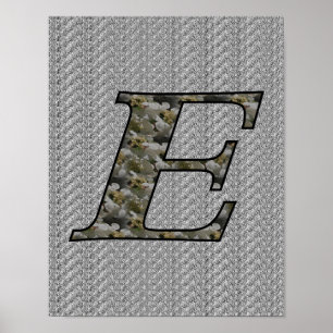 Affiche Fleurs d'hydrangea à initiale de monogramme E