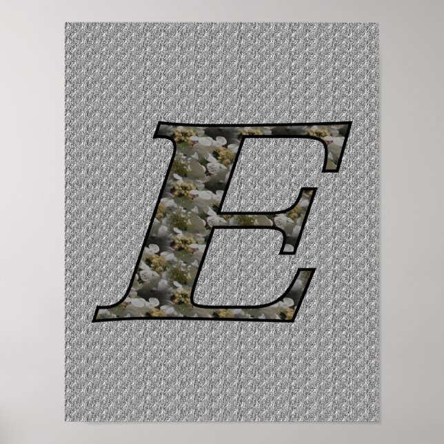 Affiche Fleurs d'hydrangea à initiale de monogramme E (Devant)