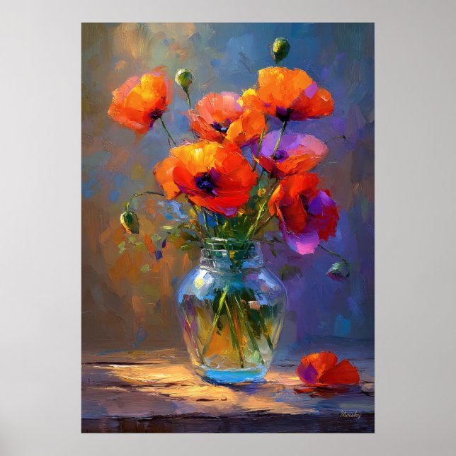 Affiche Fleurs d'impressionniste Coquelicots dans un vase  (Devant)