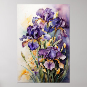 Affiche Fleurs d'Iris - Aquarelle Florale Art Botanique