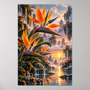 Affiche Fleurs d'oiseau de Paradis dans Vallée de Cascade