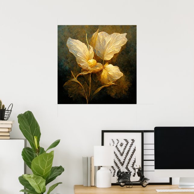 Affiche Fleurs d'or peint en tons jaunes et Brown (Bureau à domicile)