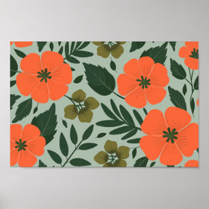 Affiche Fleurs d'orange et feuilles vertes