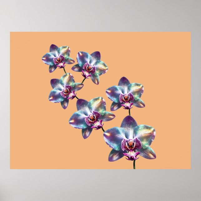 Affiche Fleurs d'orchidées holographiques iridescentes (Devant)