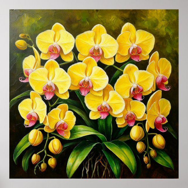 Affiche Fleurs d'orchidées vives dans un environnement ver (Devant)