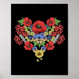 Affiche Fleurs d'Ukraine Pavots Viburnum Vintage Ukrainien