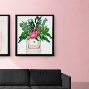 Affiche Fleurs Élégant Protea Bouteille de Parfum Monogram