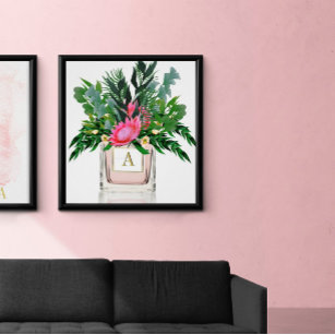 Affiche Fleurs Élégant Protea Bouteille de Parfum Monogram