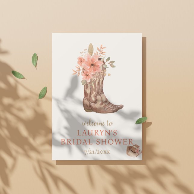 Affiche Fleurs élégantes Fête des mariées de fille Bienven (Elegant Flowers Cowgirl Bridal Shower Welcome Poster)