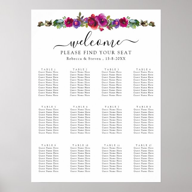 Affiche Fleurs élégantes rose violet printemps été assise (Devant)