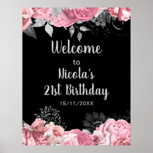 Affiche Fleurs élégantes roses et argentées pour une fête 