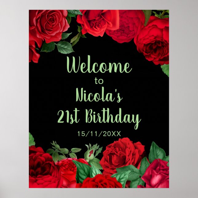 Affiche Fleurs élégantes Roses rouges Fête d'anniversaire (Devant)