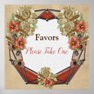 Affiche Fleurs en cuir sur Crème Suede mariage Faveurs