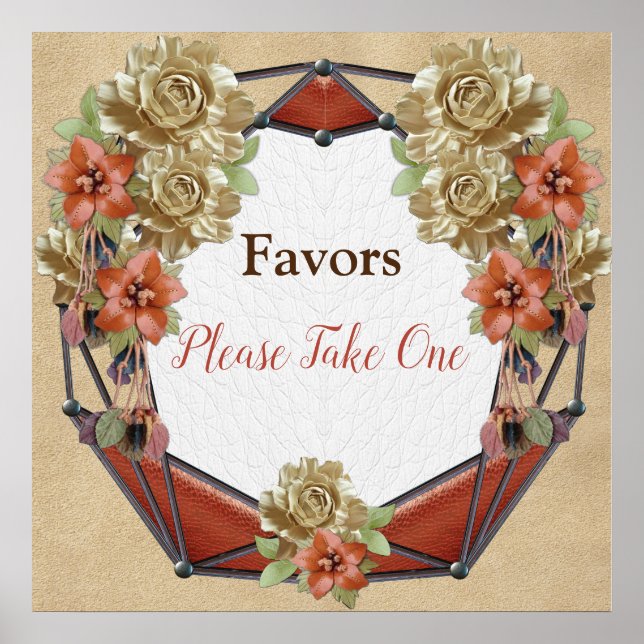 Affiche Fleurs en cuir sur Crème Suede mariage Faveurs (Devant)