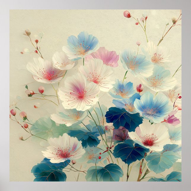 Affiche Fleurs en fleurs – Art botanique pastel doux #1 (Devant)
