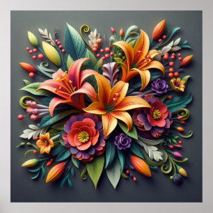 Affiche Fleurs en papier coloré