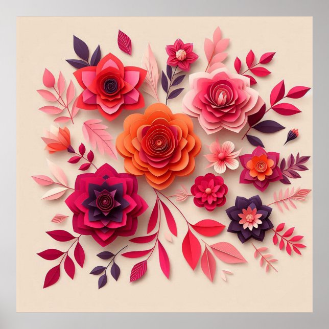Affiche Fleurs en papier colorées (Devant)