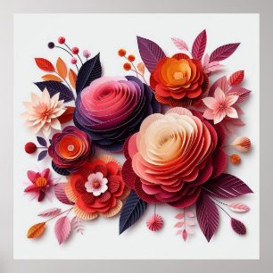 Affiche Fleurs en papier colorées