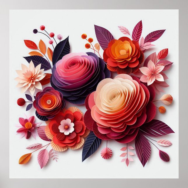Affiche Fleurs en papier colorées (Devant)