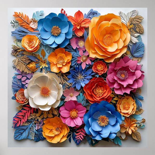 Affiche Fleurs en papier colorées (Devant)