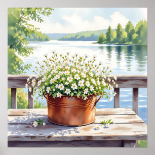 Affiche Fleurs en pot de cuivre sur Lakehouse Deck