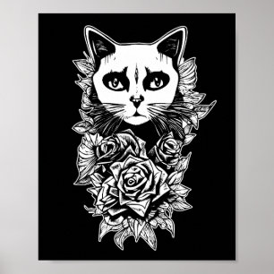 Affiche Fleurs Et Chat Gothique