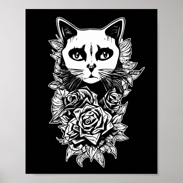 Affiche Fleurs Et Chat Gothique (Devant)