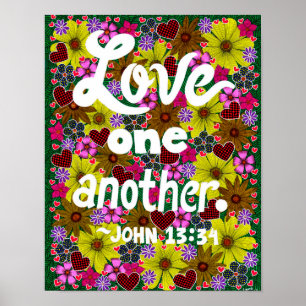 Affiche Fleurs et cœurs Doodle Typographie Verset biblique