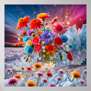 Affiche Fleurs et cristaux de glace