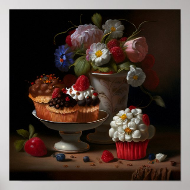 Affiche Fleurs et Cupcakes Still Life Art (Devant)