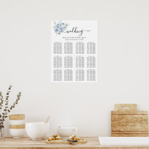 Affiche Fleurs et feuilles aquarelles bleu poussiéreux rus