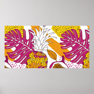 Affiche Fleurs et fruits tropicaux, imprimé exotique lumin