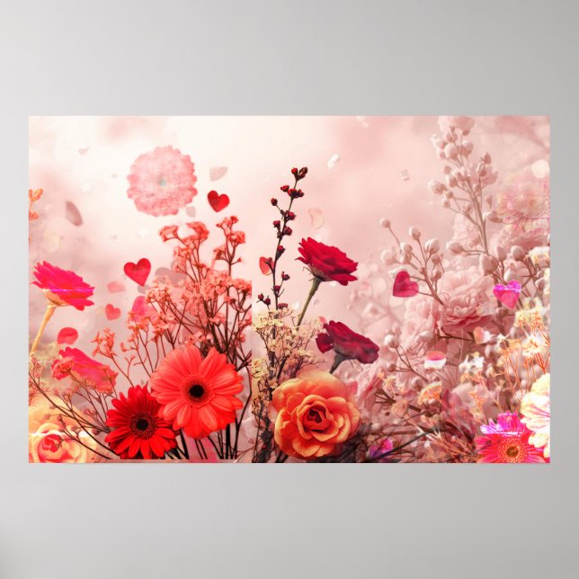 Affiche Fleurs et plus de fleurs ornent ce mur romantique  (Devant)