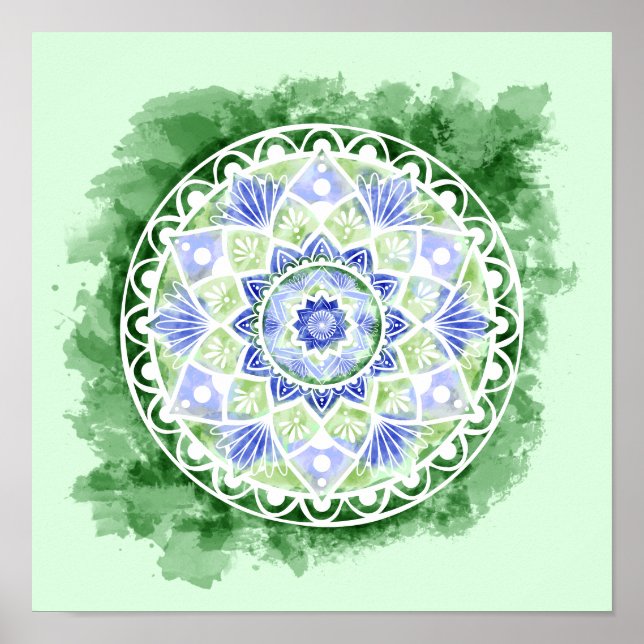 Affiche Fleurs et points Mandala - Aquarelle Imprimer (Devant)