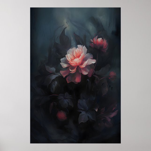 Affiche Fleurs Éthérées Art Botanique Sombre, Sombre (Devant)