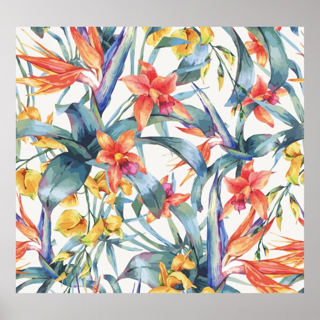 Affiche Fleurs Feuilles tropicales Vintages Botaniques (Devant)