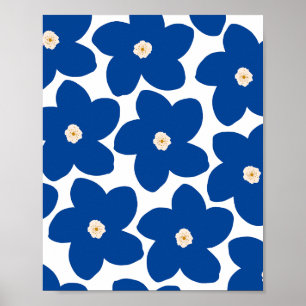 Affiche Fleurs Florales Bleues Et Blanches Rétro