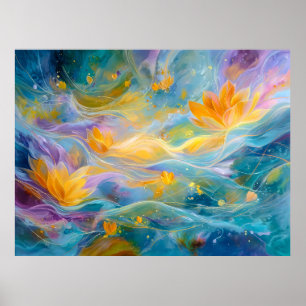 Affiche Fleurs flottantes de lotus doré abstrait