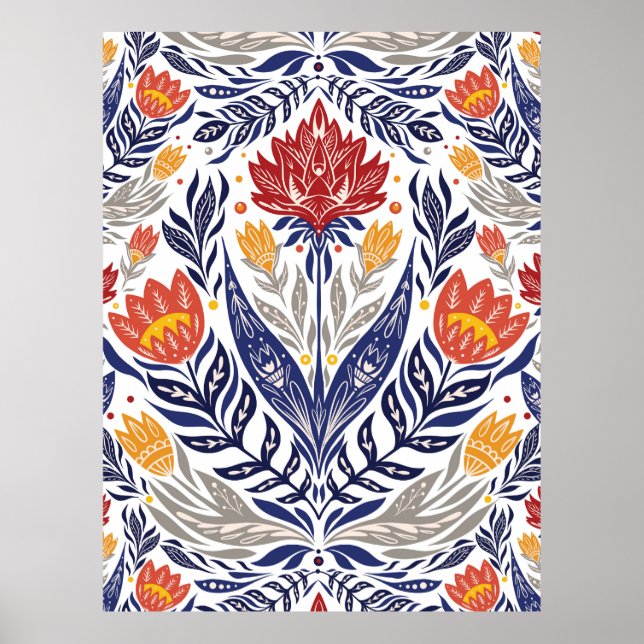 Affiche Fleurs folkloriques motif (Devant)