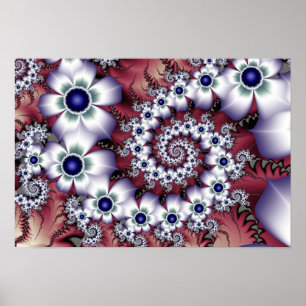 Affiche Fleurs fractales blanches