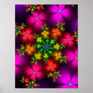 Affiche Fleurs fractales vibrantes