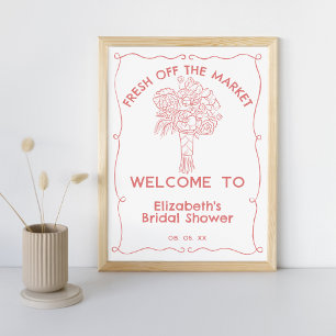 Affiche Fleurs Fraîches Fraîches Du Marché Accueil Corail