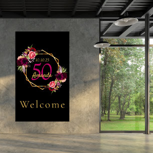 Affiche Fleurs géométriques or noir burgundy pour annivers