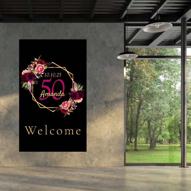 Affiche Fleurs géométriques or noir burgundy pour annivers (Créateur téléchargé)