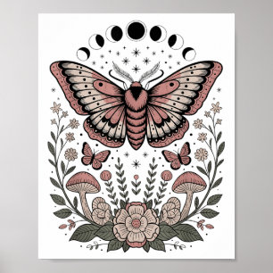 Affiche Fleurs Goblincore Moth Butterfly Monophases Cotta