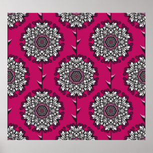 Affiche Fleurs Graphiques Florales rose sans joint